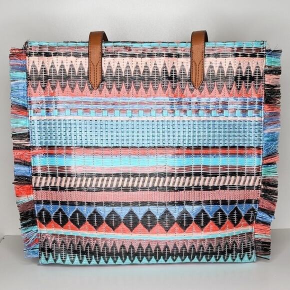 Stella & Dot Aloha Tote woven multi-color large shoulder bag - Picture 2 of 7